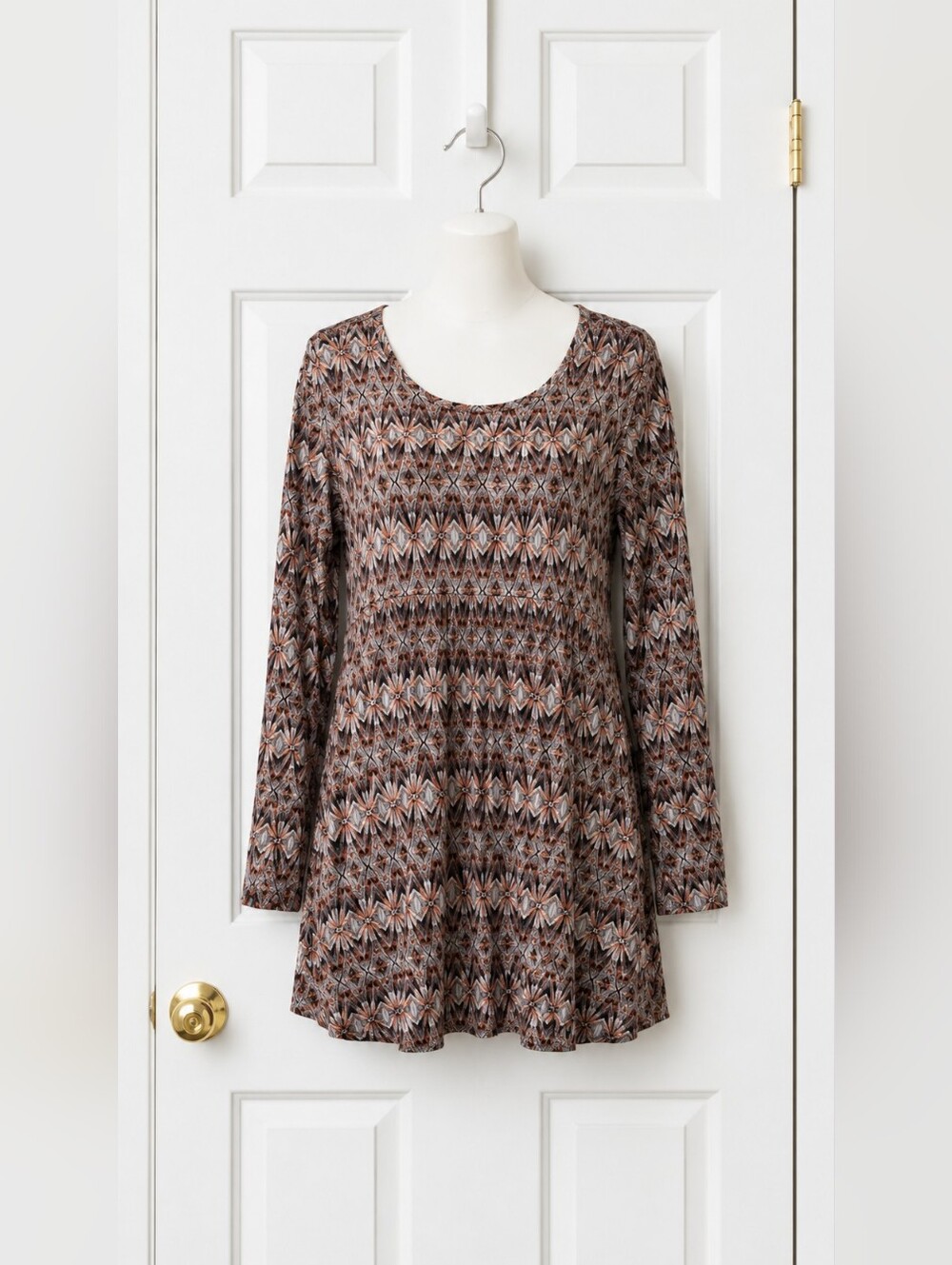 Fashion Ten Empire Waist Tunic Top XL Boho Geometric Print 3/4 Sleeve Flowy